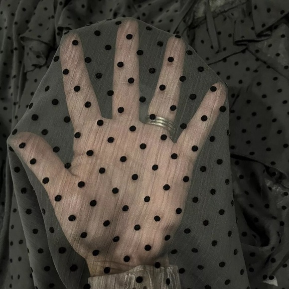 Zara Black Dotted Mesh Dress with Ruffles | Small - Picture 6 of 10